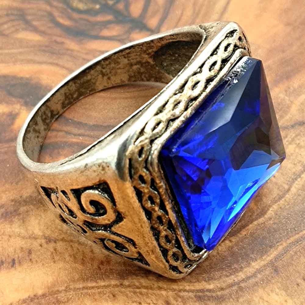 Anillo Unisex Aleación Inox - Piedra Azul - Estilo Medieval Gótico - Modelo Arbaa Azrak