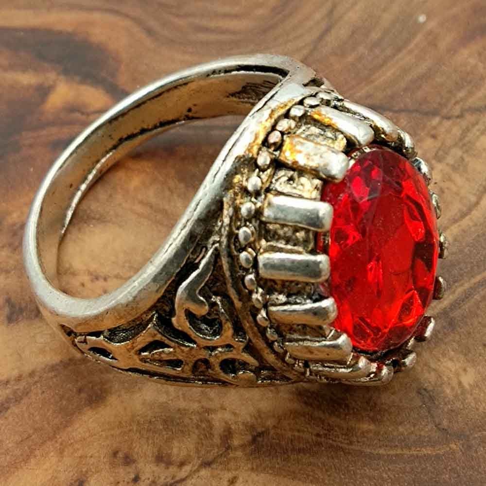 Anillo Unisex Aleación Inox - Piedra Roja - Estilo Medieval Gótico - Modelo Iznain Zalazin Ahmar