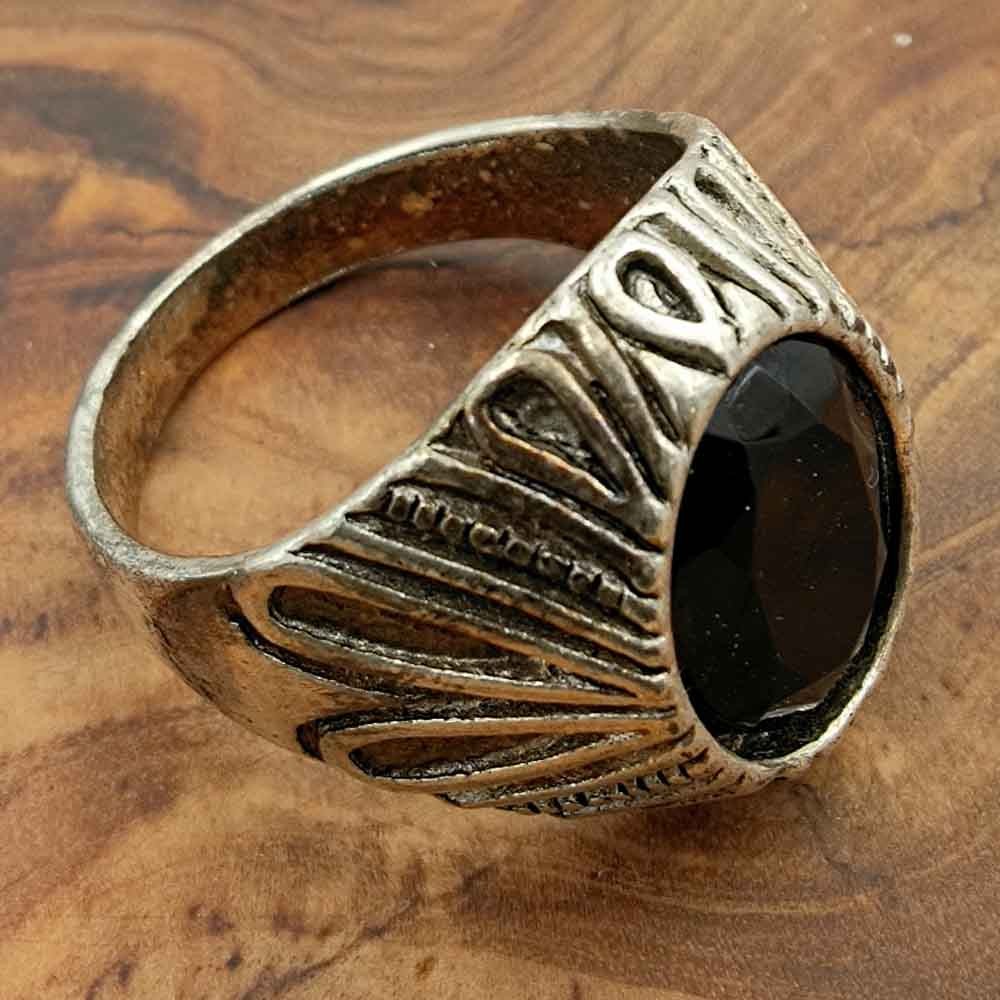 Anillo Unisex Aleación Inox - Piedra Negra - Estilo Medieval Gótico - Modelo Arbaa Zalazin Aswad