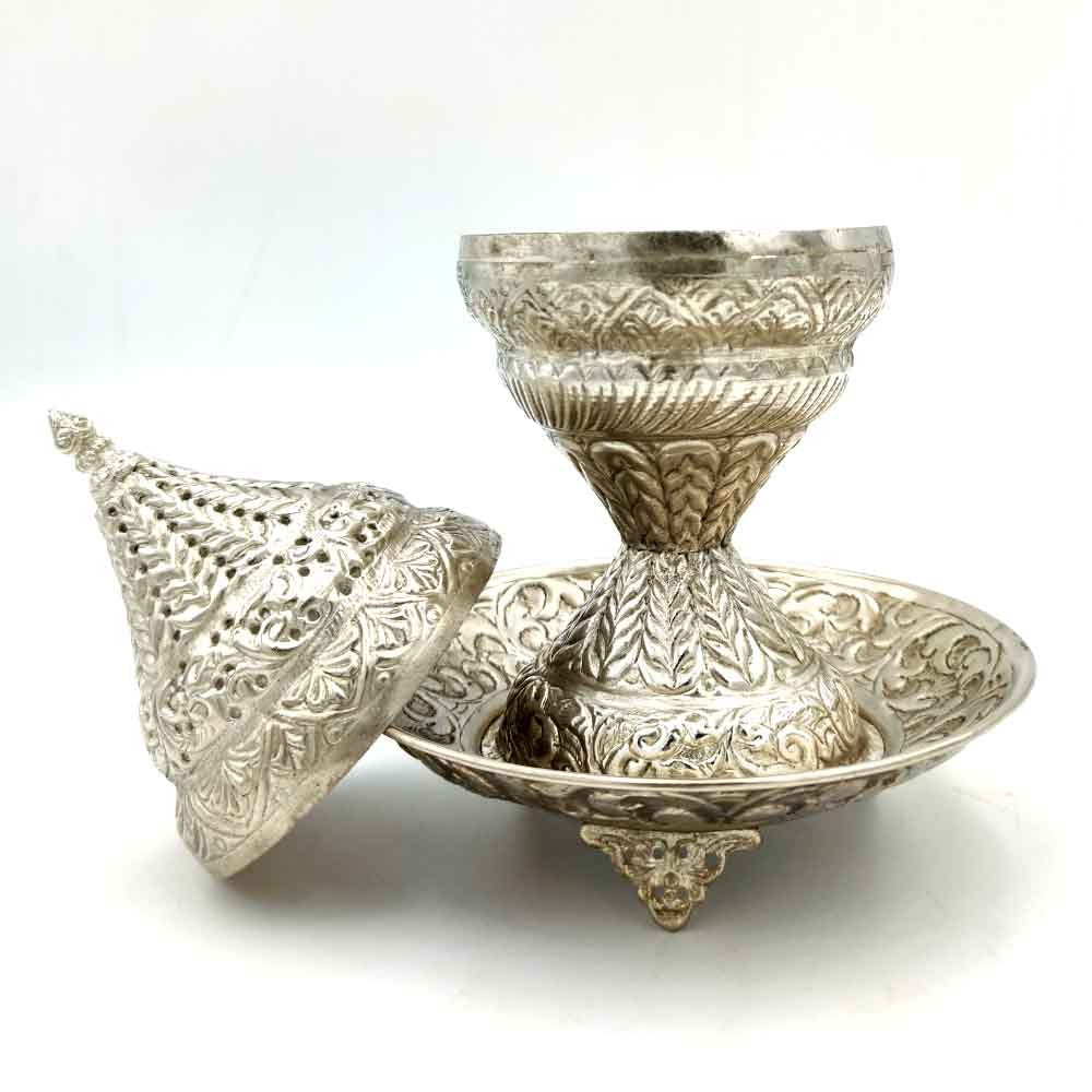 Incensario Quemador inciensos de Metal - Diseño Cúpula - Color Plateado - Modelo Fiddatun