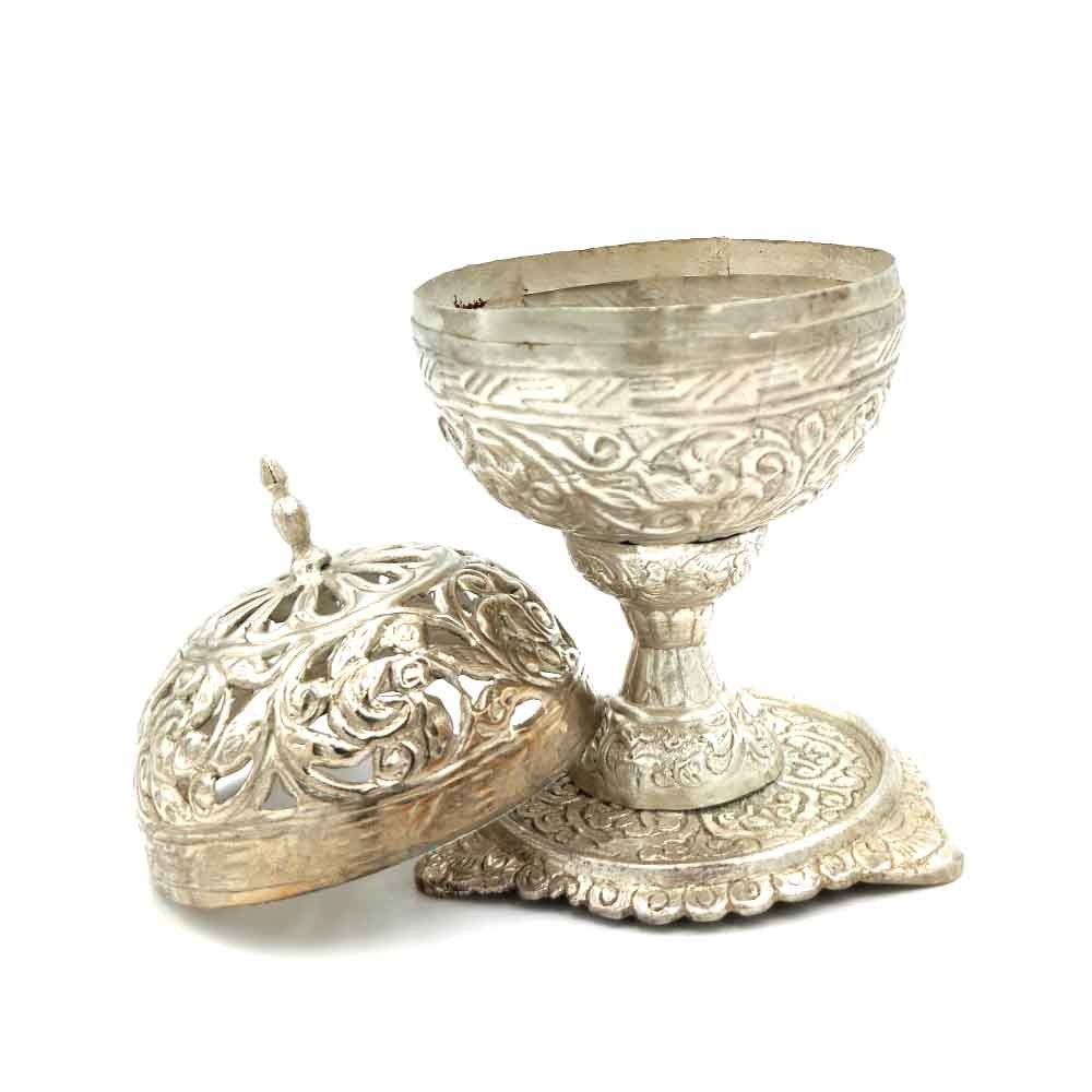 Incensario Quemador inciensos de Metal - Diseño Cúpula - Color Plateado - Modelo Fiddatun 2