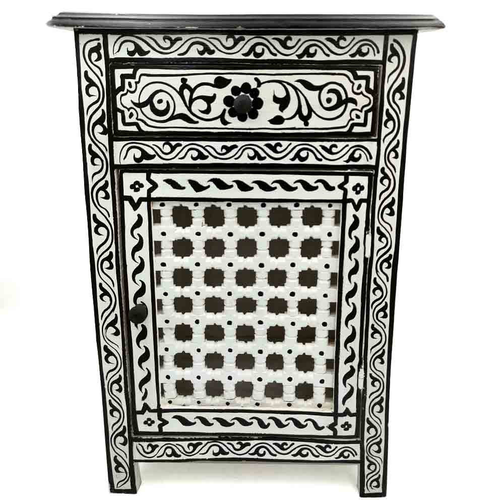 Mesita Noche de Madera - Decoración Árabe Andalusí - Artesanía Marroquí - Modelo Aswadein