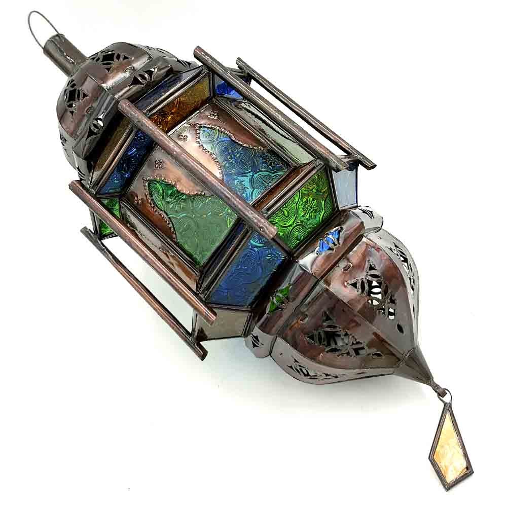 Lámpara Interior Techo Andalusí - Cristal y metal - Artesanía Marroquí - Modelo Bab Alkauzar