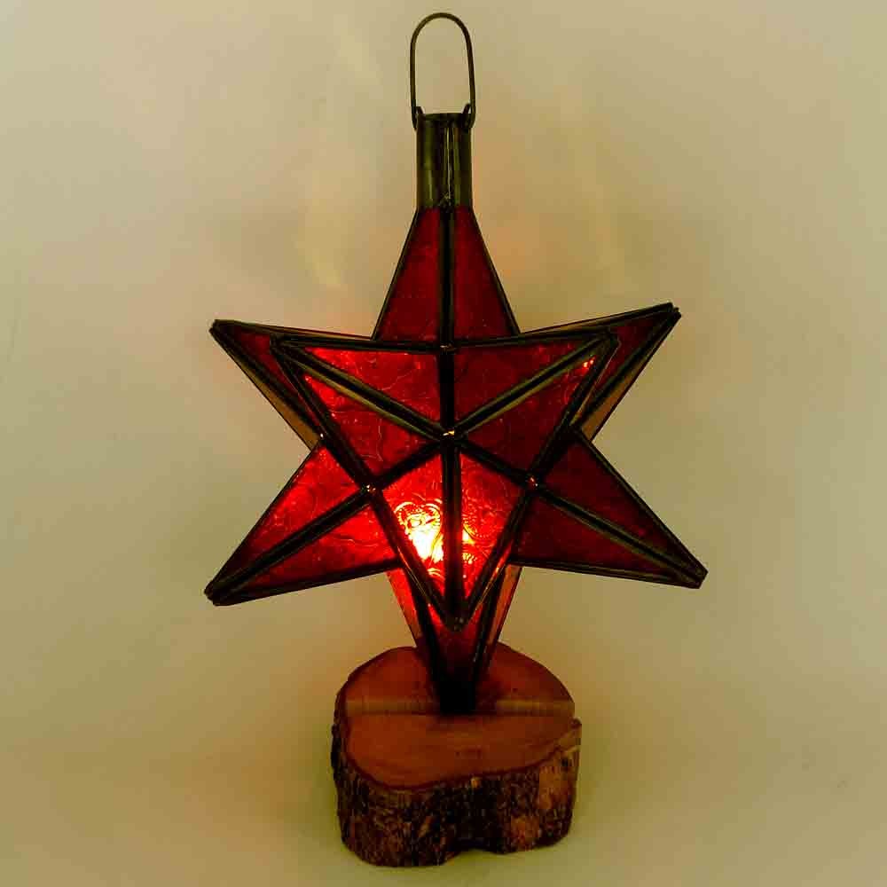 Lámpara Estrella Andalusí - Color Rojo Navideño - Artesanía Marroquí - Modelo Estrella Belen