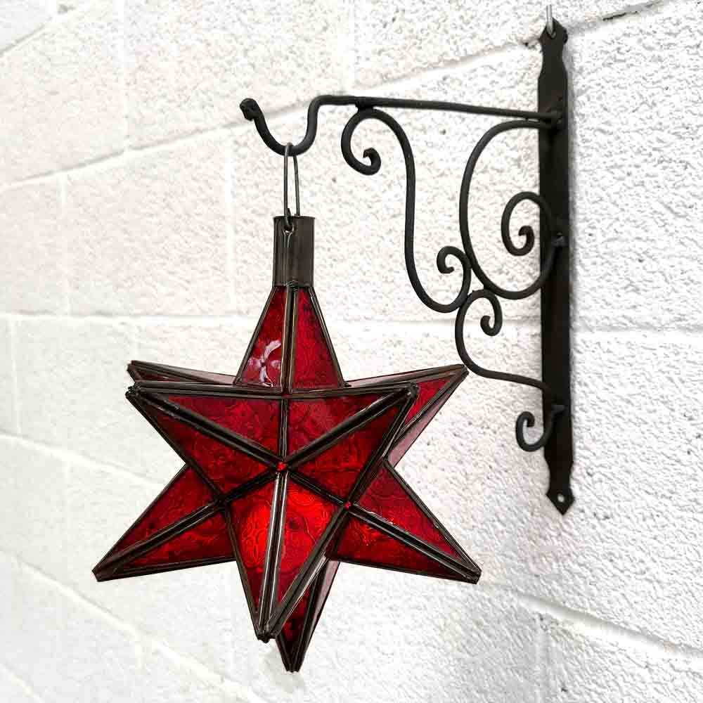 Lámpara Estrella Andalusí - Color Rojo Navideño - Artesanía Marroquí - Modelo Estrella Belen