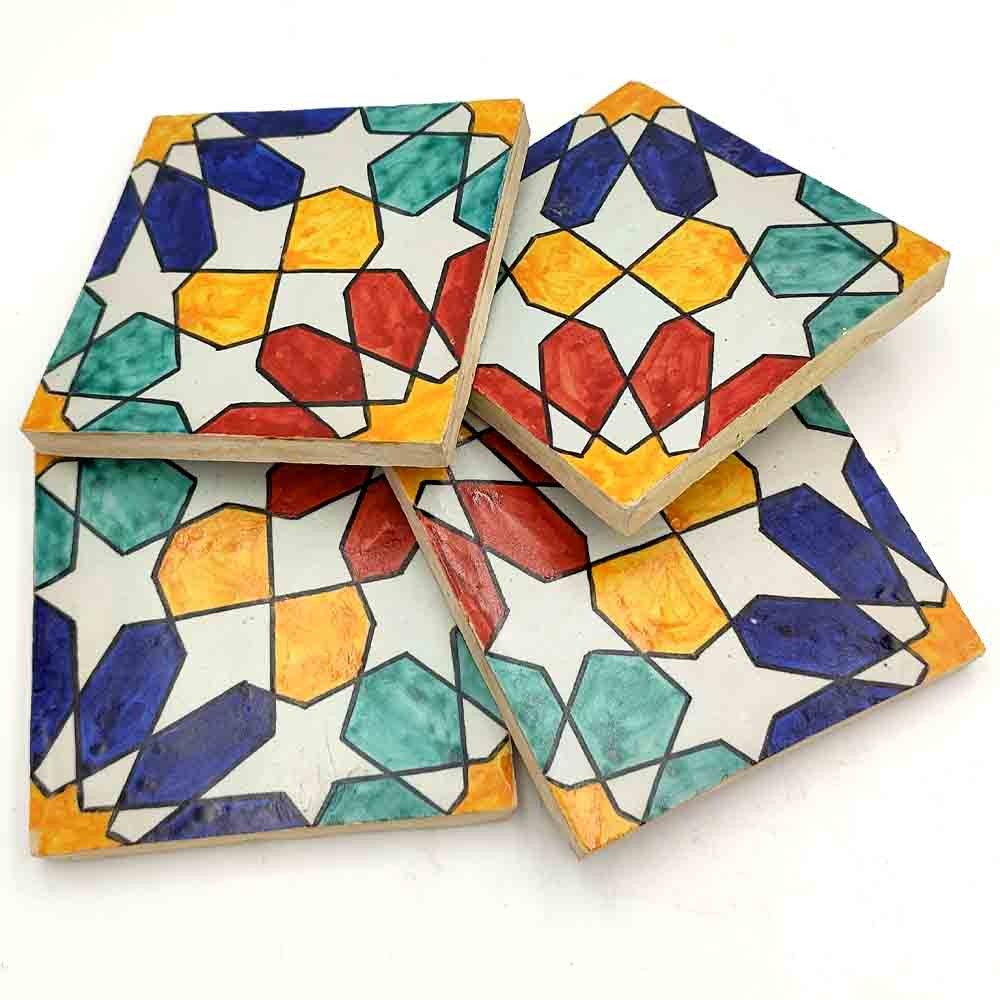 Azulejo Andalusí - Zellige Mosaico Nazari - Multicolor - Estrella Morisca - 15x15 cm - Artesanal - Modelo 88