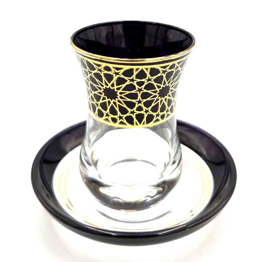 Set Juego 6 Vasos de Té Turco con Platitos - Artesanía Turca - Decoración Árabe - Modelo Alhambra