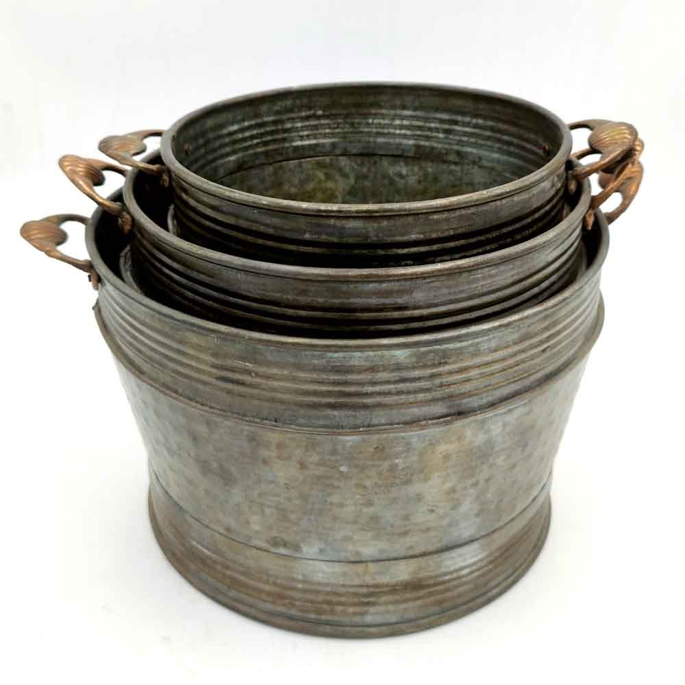 Pack 3 Cestas o cubo Multiusos Metal - Decoración Vintage - Modelo Mukaeab