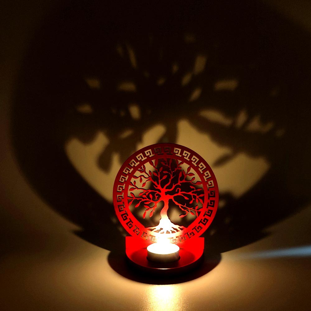 Porta Velas Celosía Calada Corte Láser - Decoración Oriental - Diseño Árbol Vida