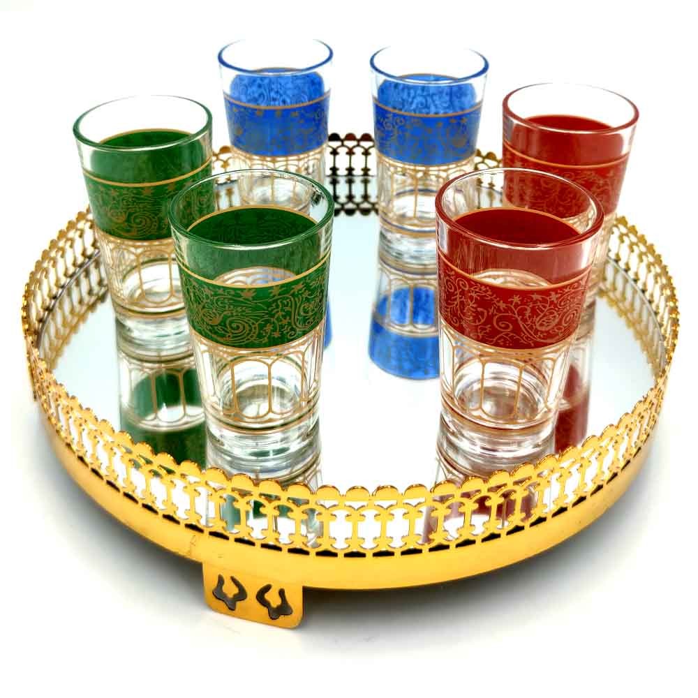 6 x Vasos de té Marroquí Multicolor - Artesanía Turca - Modelo Fathein