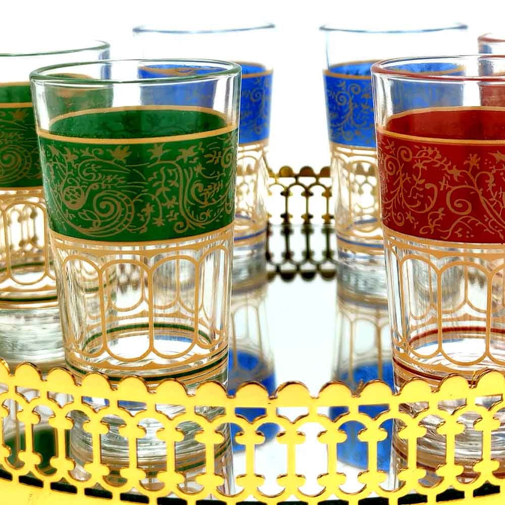 6 x Vasos de té Marroquí Multicolor - Artesanía Turca - Modelo Fathein
