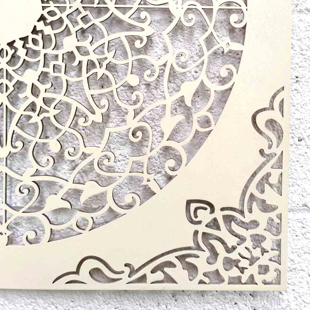 Cuadro Decorativo Celosía Madera Blanco Hueso - Decoración Oriental - Corte Láser - Modelo Esplendor - 60 x 60 cm