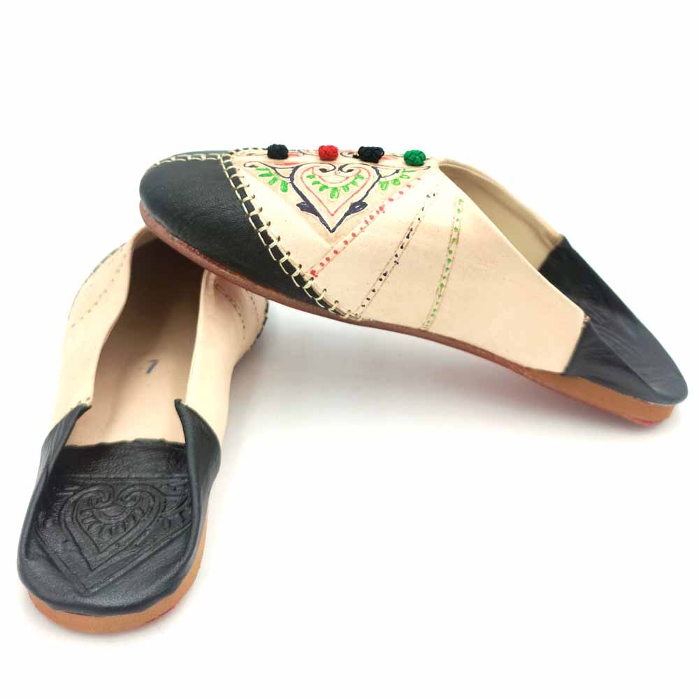 Babucha Marroquí Mujer - Color Negro - Artesanía Marroquí Cuero Autentico - Modelo Azrar