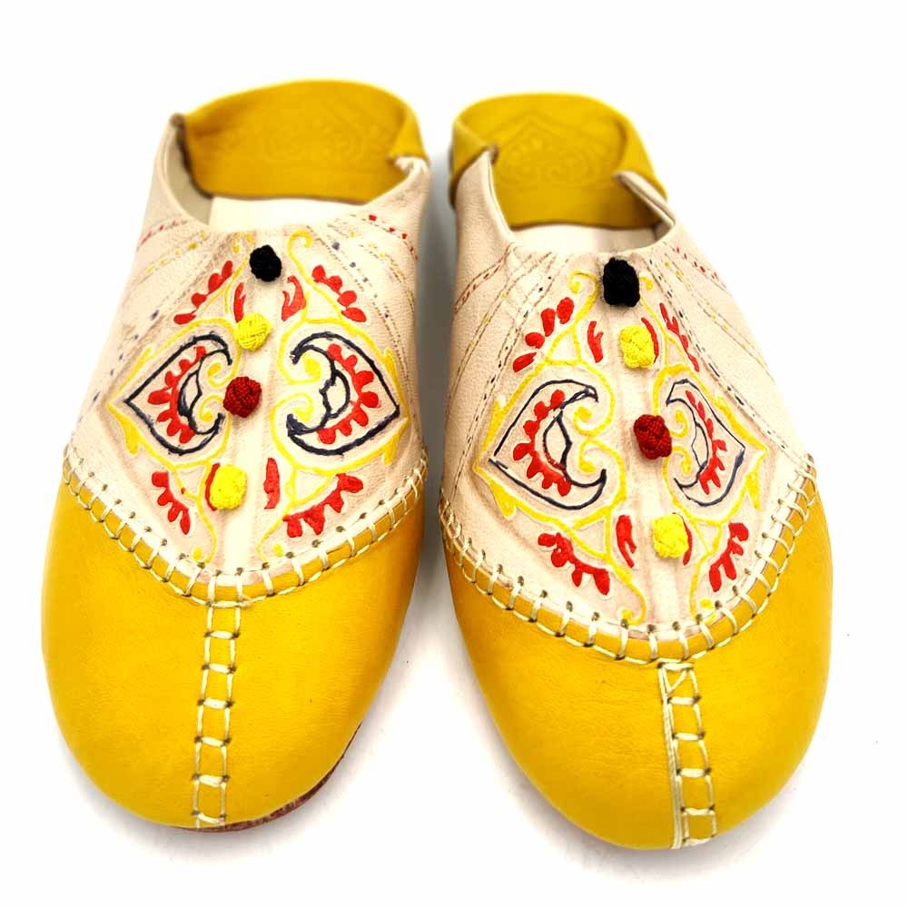 Babucha Marroquí Mujer - Color Amarillo - Artesanía Marroquí Cuero Autentico - Modelo Azrar