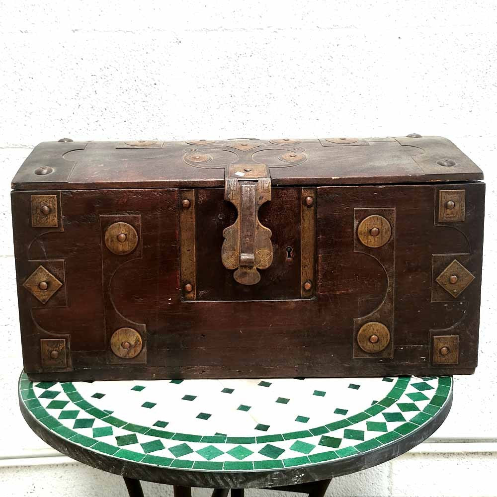 Baúl Cofre de Madera Antiguo Vintage - Artesanía Tuareg Mauritana - Pieza Unica