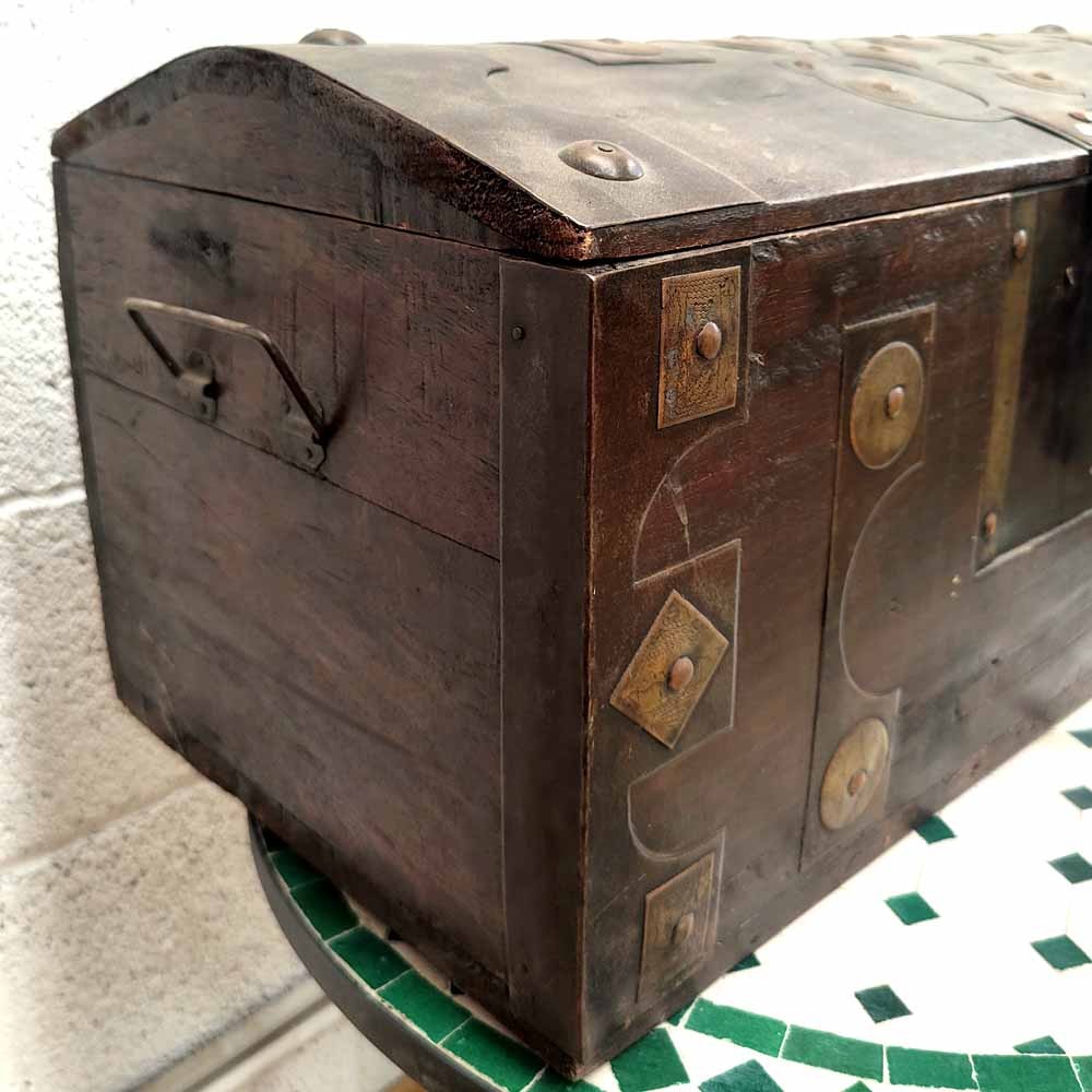 Baúl Cofre de Madera Antiguo Vintage - Artesanía Tuareg Mauritana - Pieza Unica