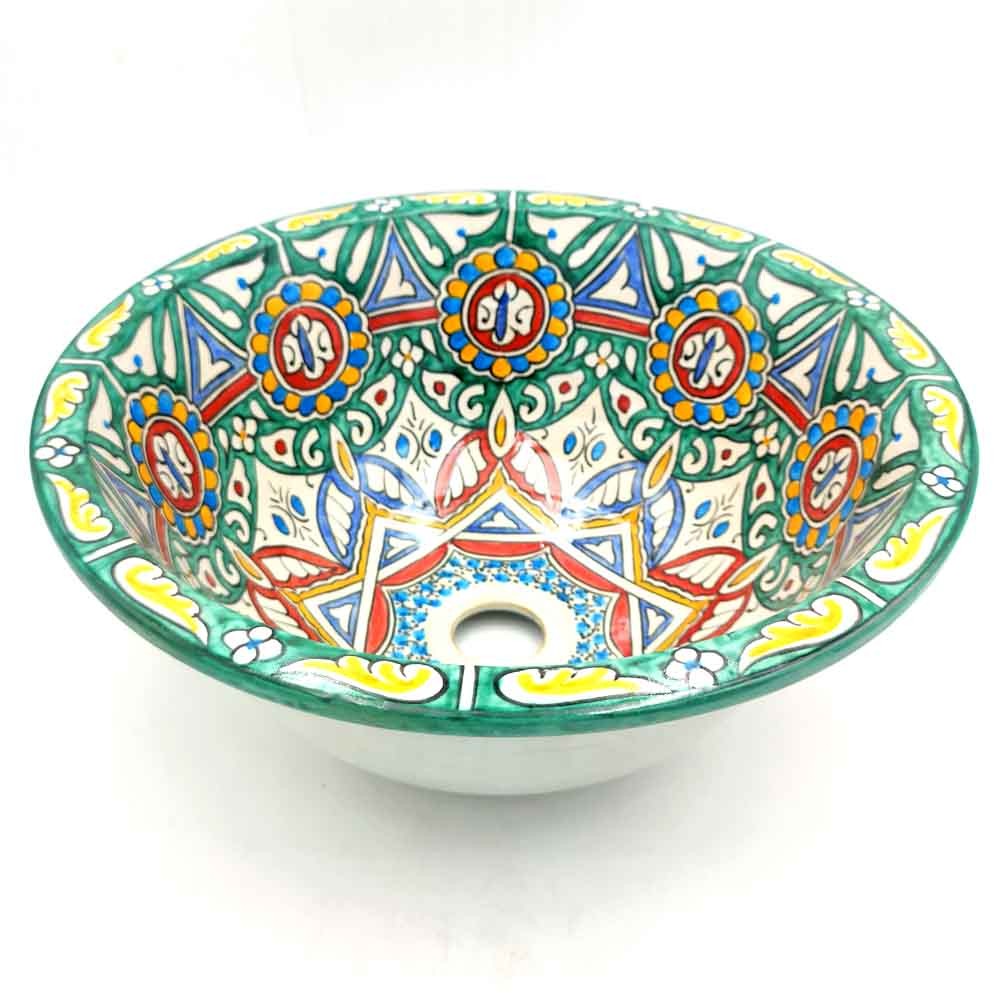 Lavabo Árabe Cerámica 40cm - Artesanía Fez - Pintado a Mano - Modelo Alwanis