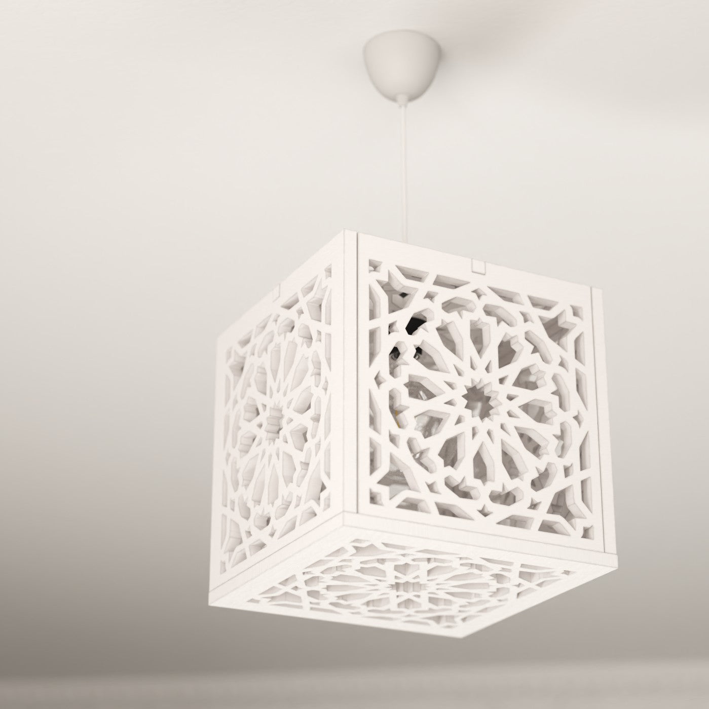 Lampara Techo De Diseño Cubo con Celosia Árabe Moderna - Artesanía Jaima Alkauzar - Modelo Murabaa Alhambra