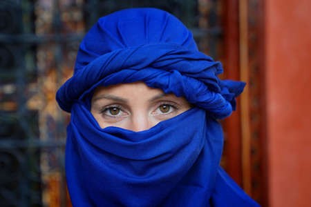 Pañuelo Fular Azul TUAREG - Turbante Bufanda Étnico Bereber Trekking Desierto