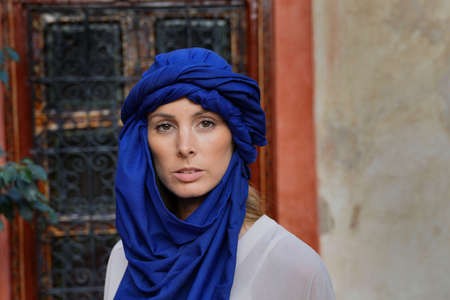 Pañuelo Fular Azul TUAREG - Turbante Bufanda Étnico Bereber Trekking Desierto