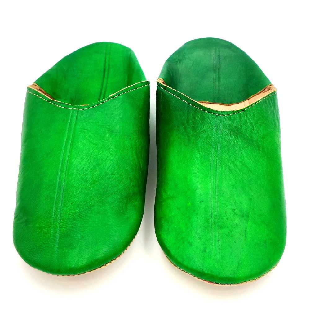 Babucha Zapatilla Andar por Casa Estilo Árabe - 100% Cuero - Color Verde - Artesanía Marroquí - Modelo Darun