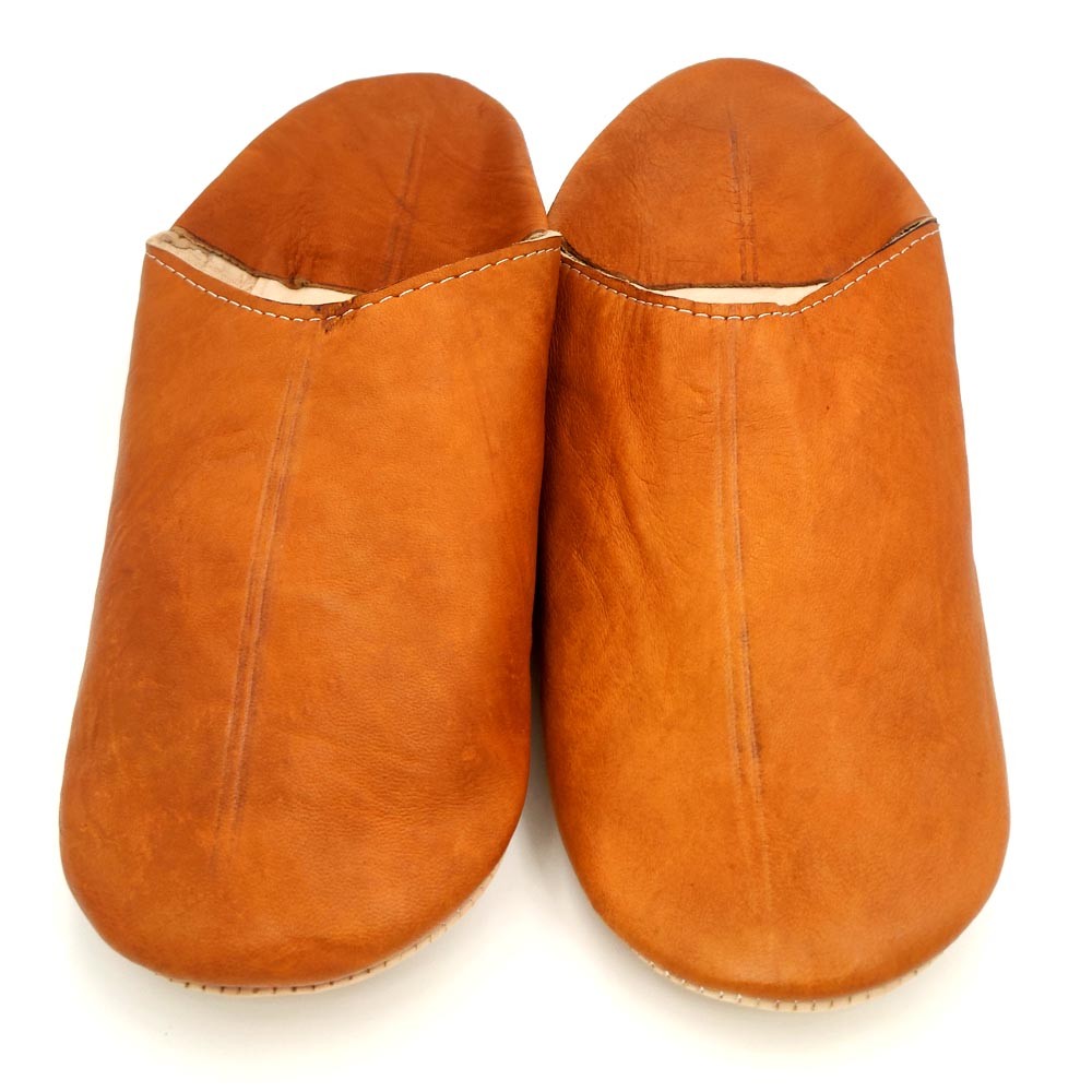 Babucha Zapatilla Andar por Casa Estilo Árabe - 100% Cuero - Color Marrón Claro - Artesanía Marroquí - Modelo Darun