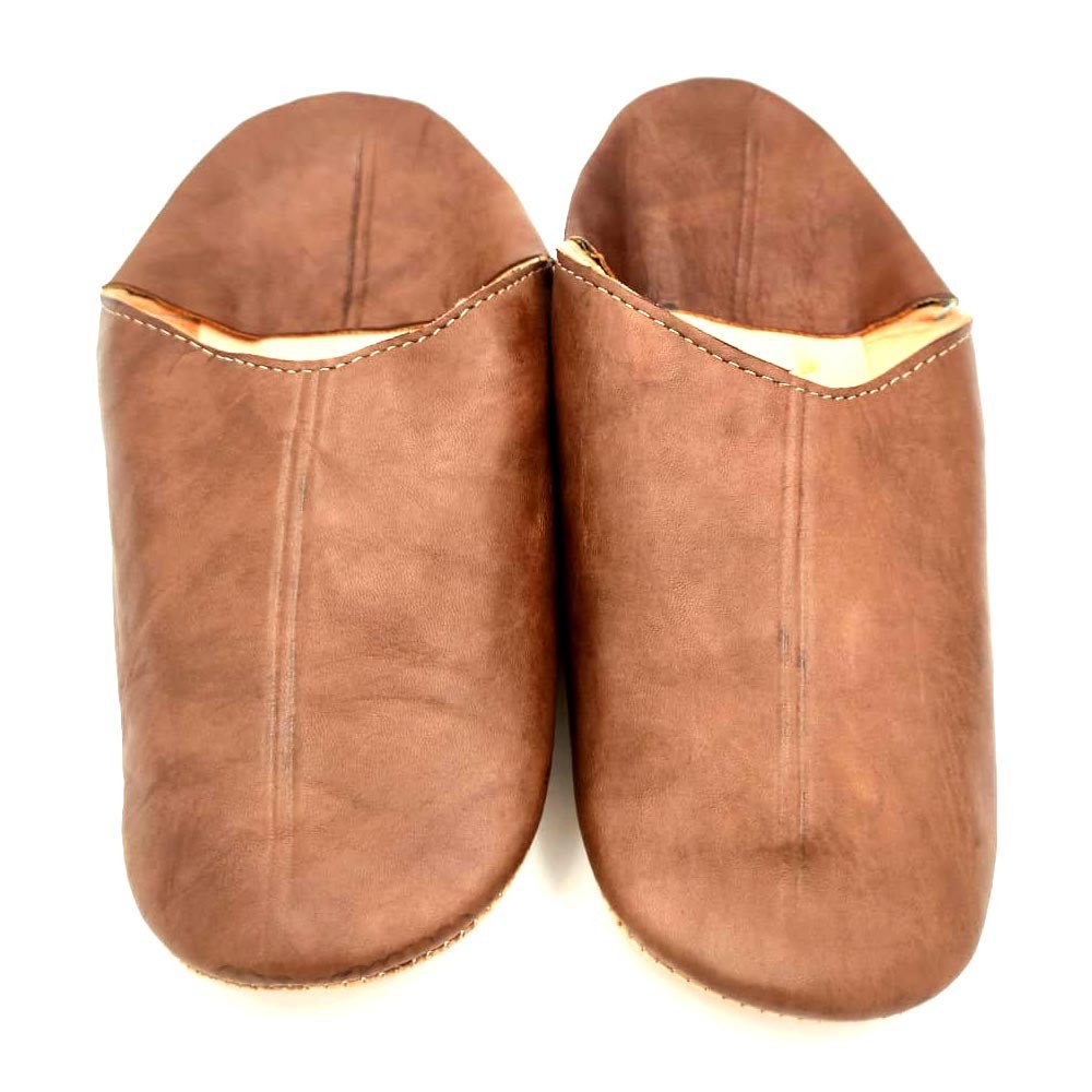 Babucha Zapatilla Andar por Casa Estilo Árabe - 100% Cuero - Color Marron Oscuro - Artesanía Marroquí - Modelo Darun