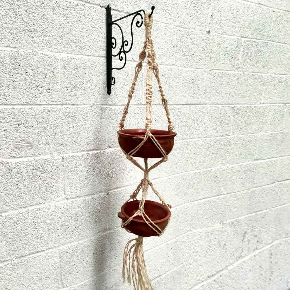 Macetero Doble Colgante de Macramé con Cuerda Vegetal Artesanía Granada 120cm - Modelo Ubaida