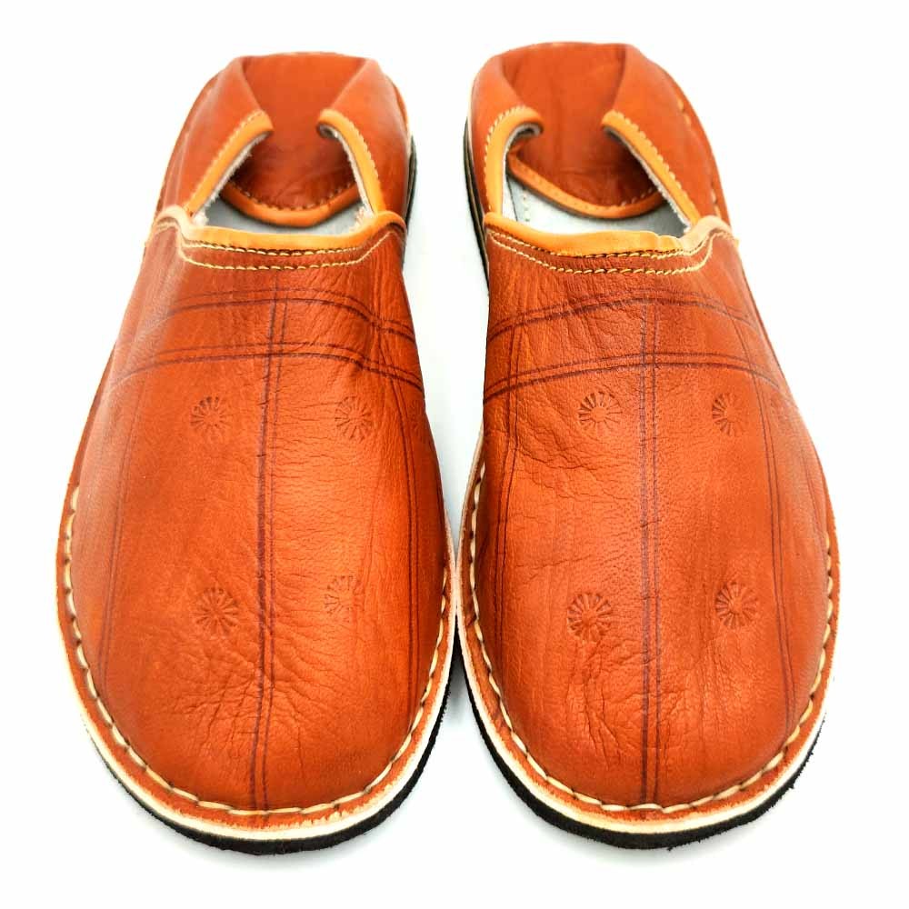 Babucha Pantuflas Árabe de Cuero Adulto Unisex - Marron Claro - Artesanía Marroquí - Modelo Kadim