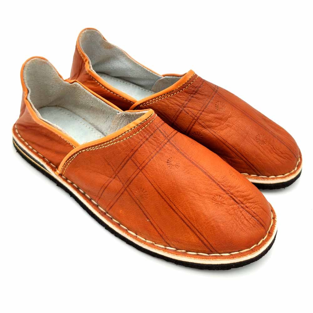 Babucha Pantuflas Árabe de Cuero Adulto Unisex - Marron Claro - Artesanía Marroquí - Modelo Kadim
