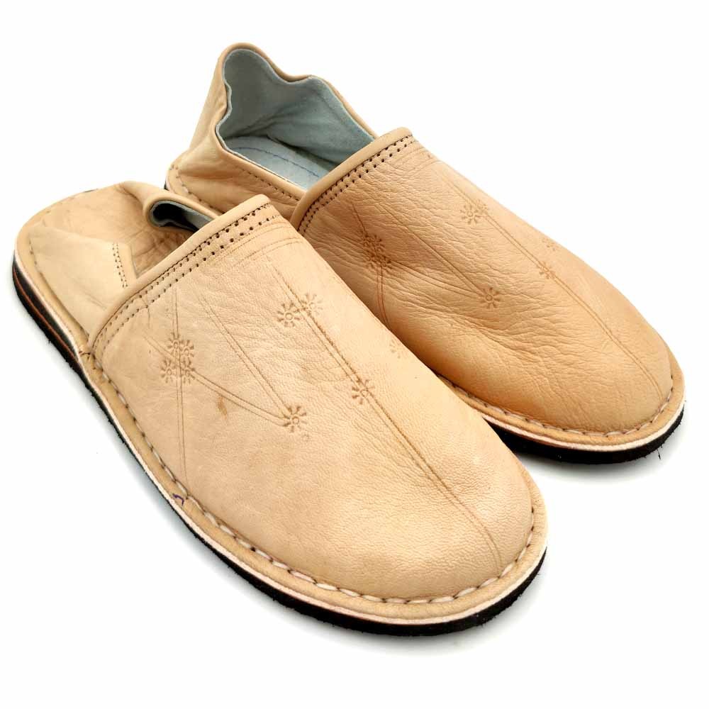 Babucha Pantuflas Árabe de Cuero Adulto Unisex - Color Piel - Artesanía Marroquí - Modelo Kadim
