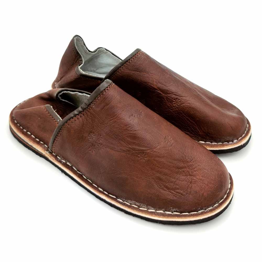 Babucha Pantuflas Árabe de Cuero Adulto Unisex - Marrón Oscuro - Artesanía Marroquí - Modelo Kadim