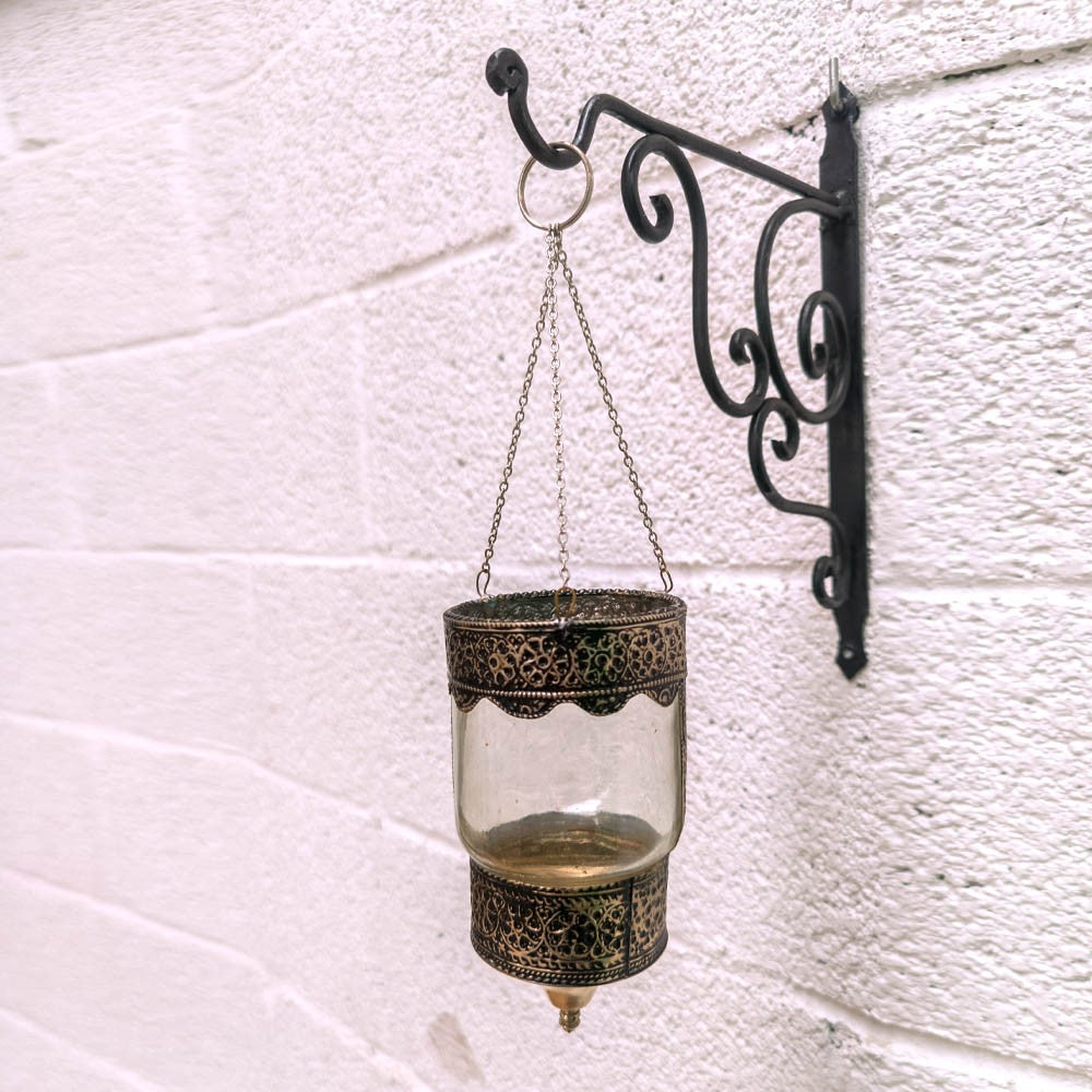 Farol Portavelas Lampara Colgante de Cristal y Alpaca -Transparente- Decoración Andalusí Iluminación Árabe - Modelo Zuyaya