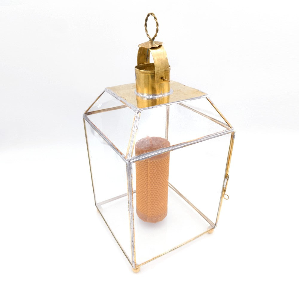 Farol Vintage Cristal y Latón - Latón y Cristal - Artesanía Granadina Vitrina Cristal Exposición - Modelo Munawar