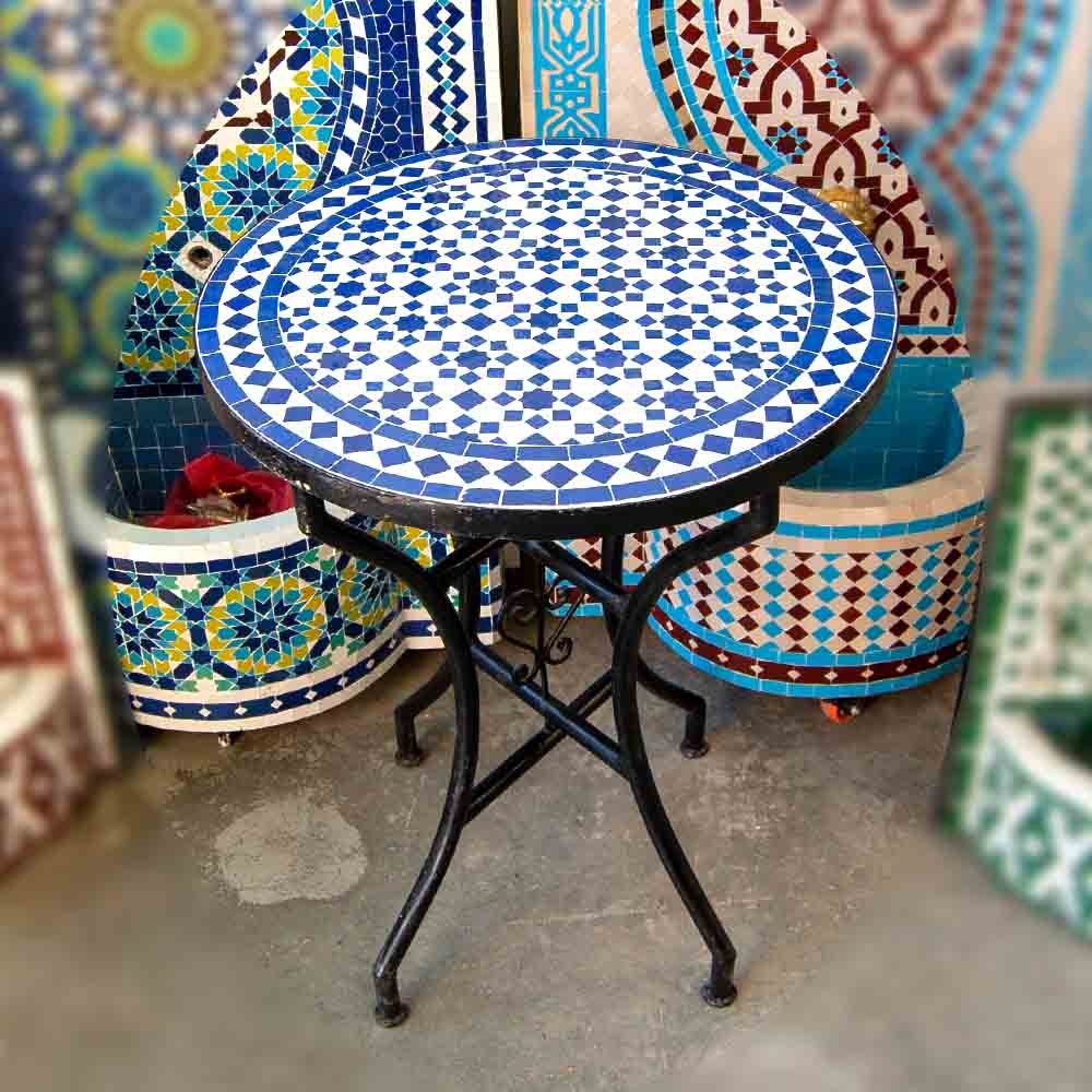 Mesa de Mosaico zellige Marroquí Fez Andalusí Jardin o Terraza - Modelo Najma Zarka