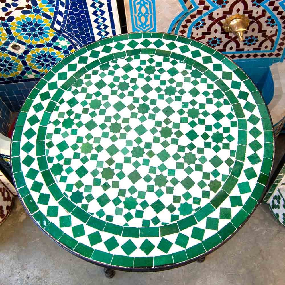 Mesa de Mosaico zellige Marroquí Fez Andalusí Jardin o Terraza - Modelo Najma Akhdar