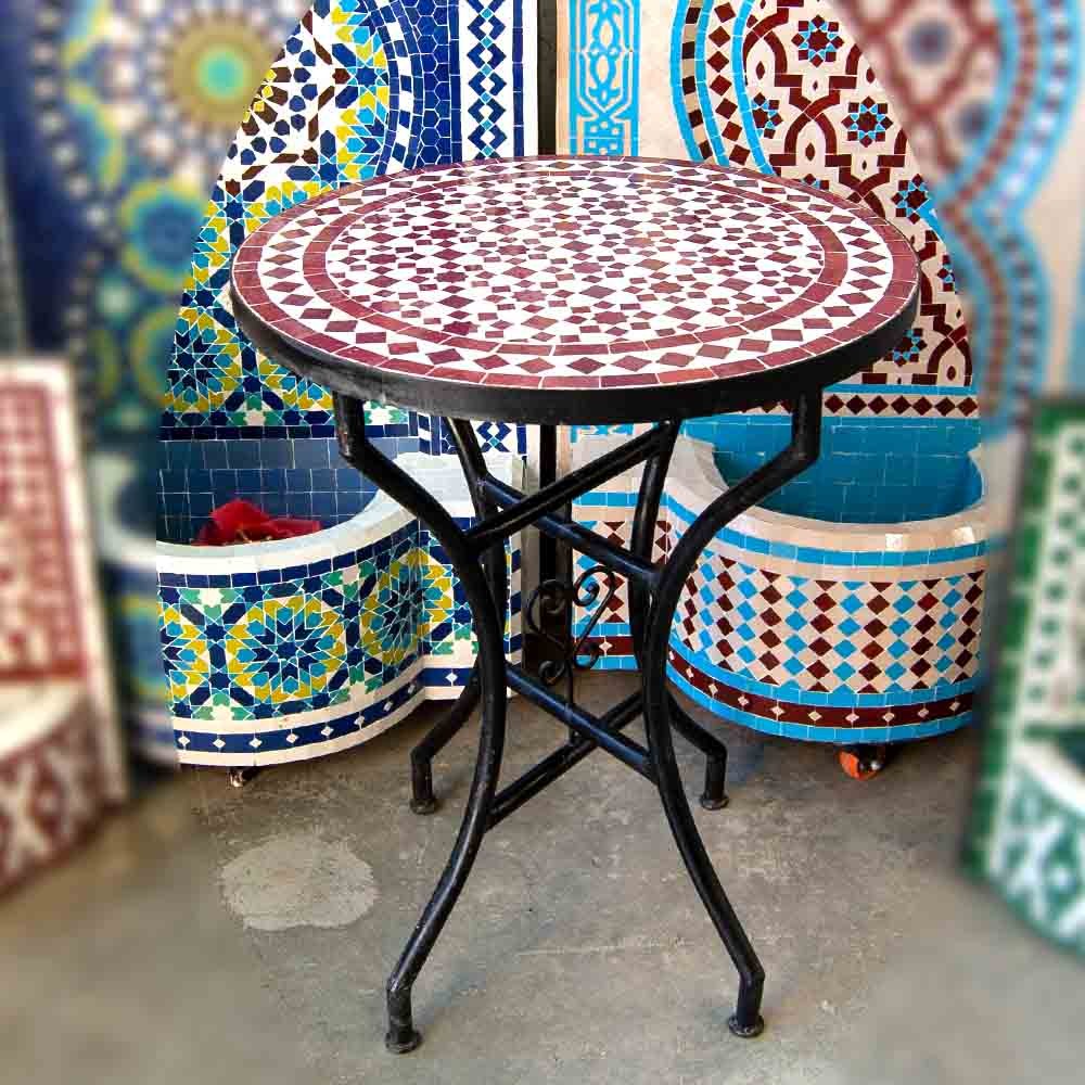 Mesa de Mosaico Zellige Marroquí Fez Andalusí Jardin o Terraza - Modelo Najma Akhmar