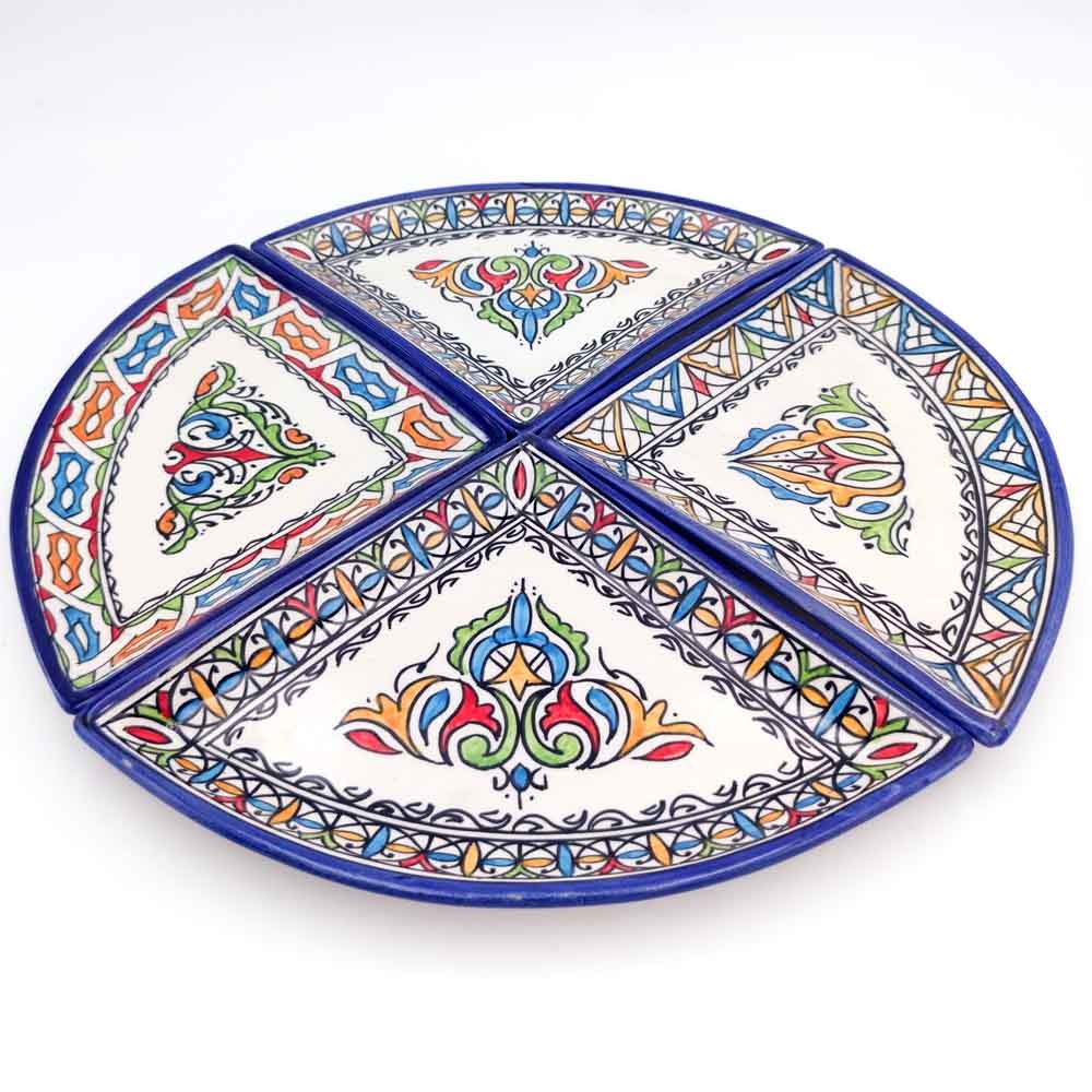 Plato Trinchero Cerámica Fez Pintado a Mano 1/4 Circulo - Multicolor - Modelo Dayira