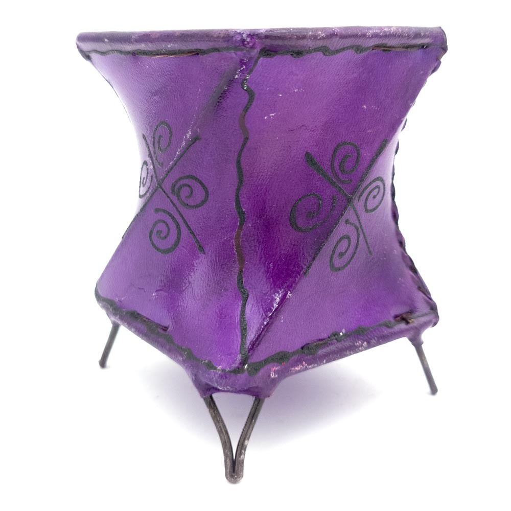 Porta Velas Piel Pintado con Henna Color Liso - Artesanía Marroquí Decoración Andalusí Modelo Murabaatun