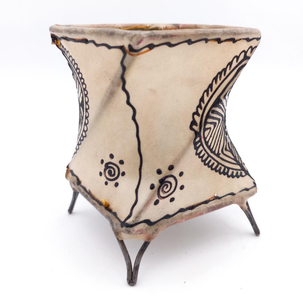 Porta Velas Piel Pintado con Henna Color Liso - Artesanía Marroquí Decoración Andalusí Modelo Murabaatun