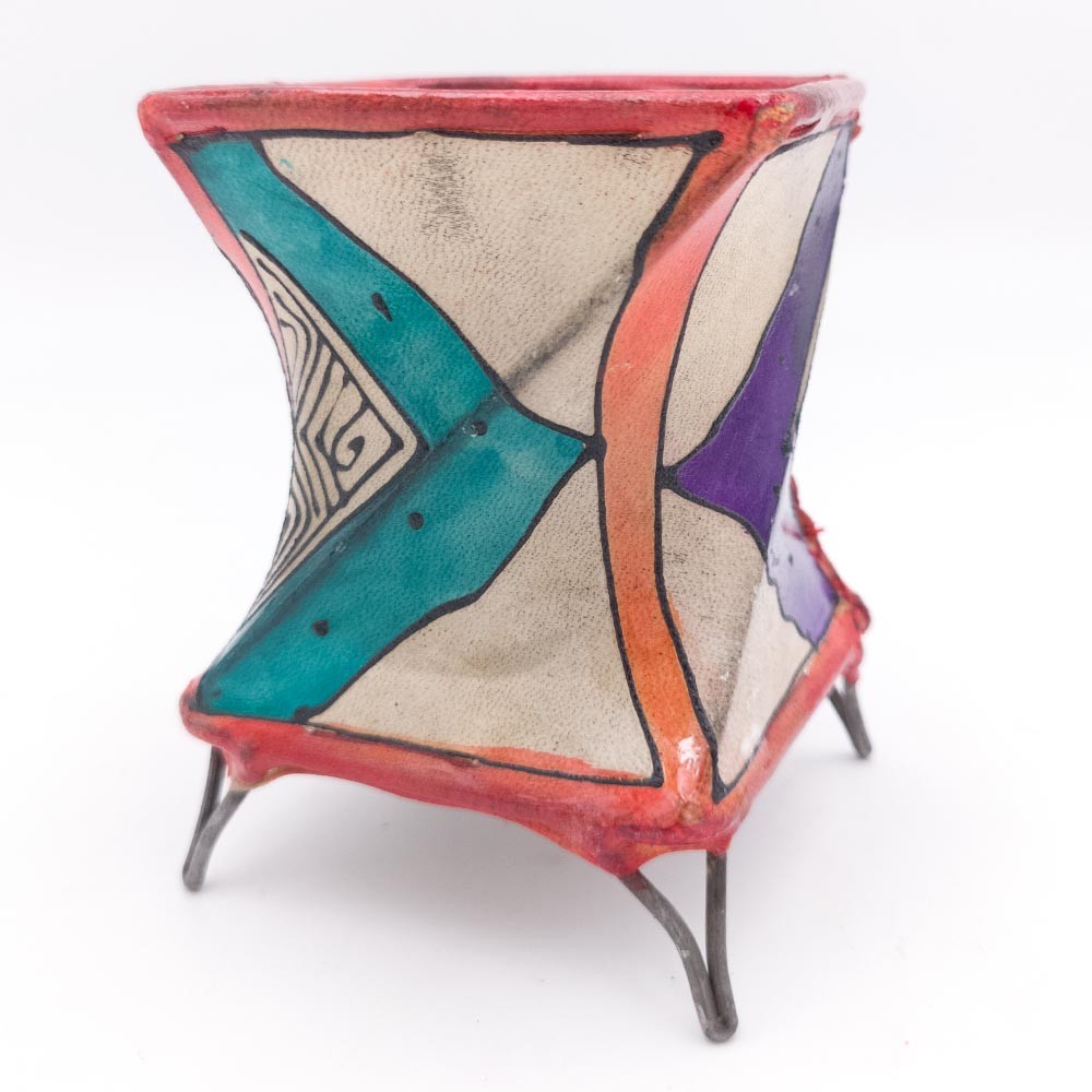 Porta Velas Piel Pintado con Henna Muticolor - Artesanía Marroquí Decoración Andalusí Modelo Murabaatun