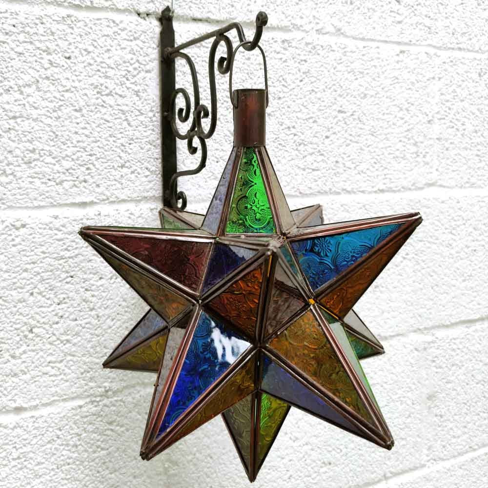 Lámpara Marroquí de Techo - Estrella Andalusí - Multicolor Nº 2 - Artesanía Fez - Modelo Najma