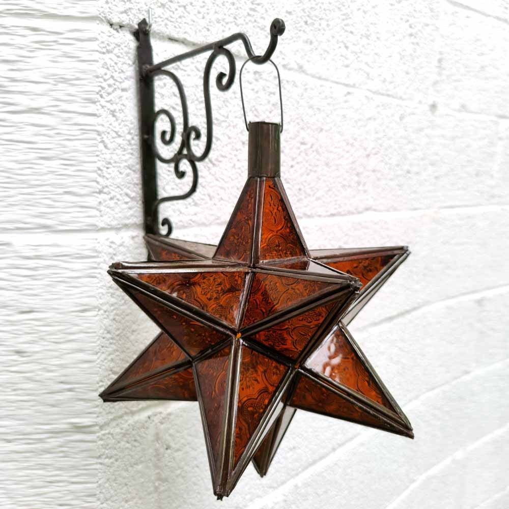 Lámpara Marroquí de Techo - Estrella Andalusí - Naranja - Artesanía Fez - Modelo Najma