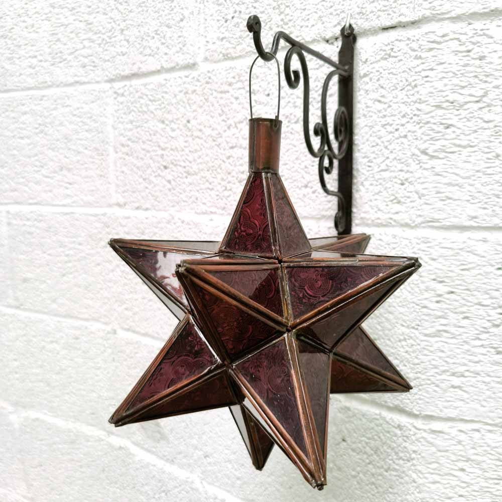 Lámpara Marroquí de Techo - Estrella Andalusí - Morado - Artesanía Fez - Modelo Najma