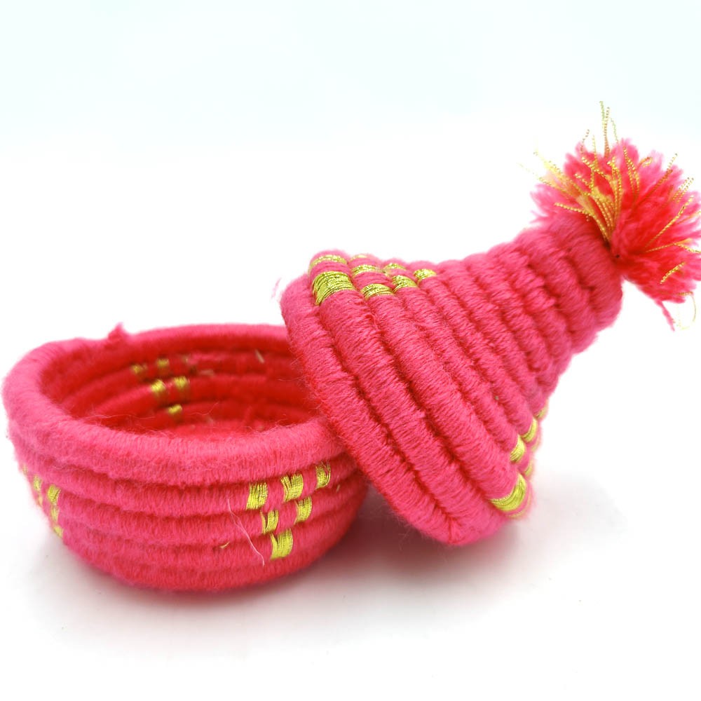 Bombonera Portaobjetos Palmito Forrado Terciopelo Artesanía Marroquí - Modelo Makhmal