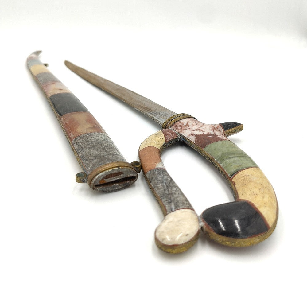 Espada Sable Estilo Árabe Minerales y Fósiles Decorativa Artesanía Marroquí 72cm Modelo Saifun