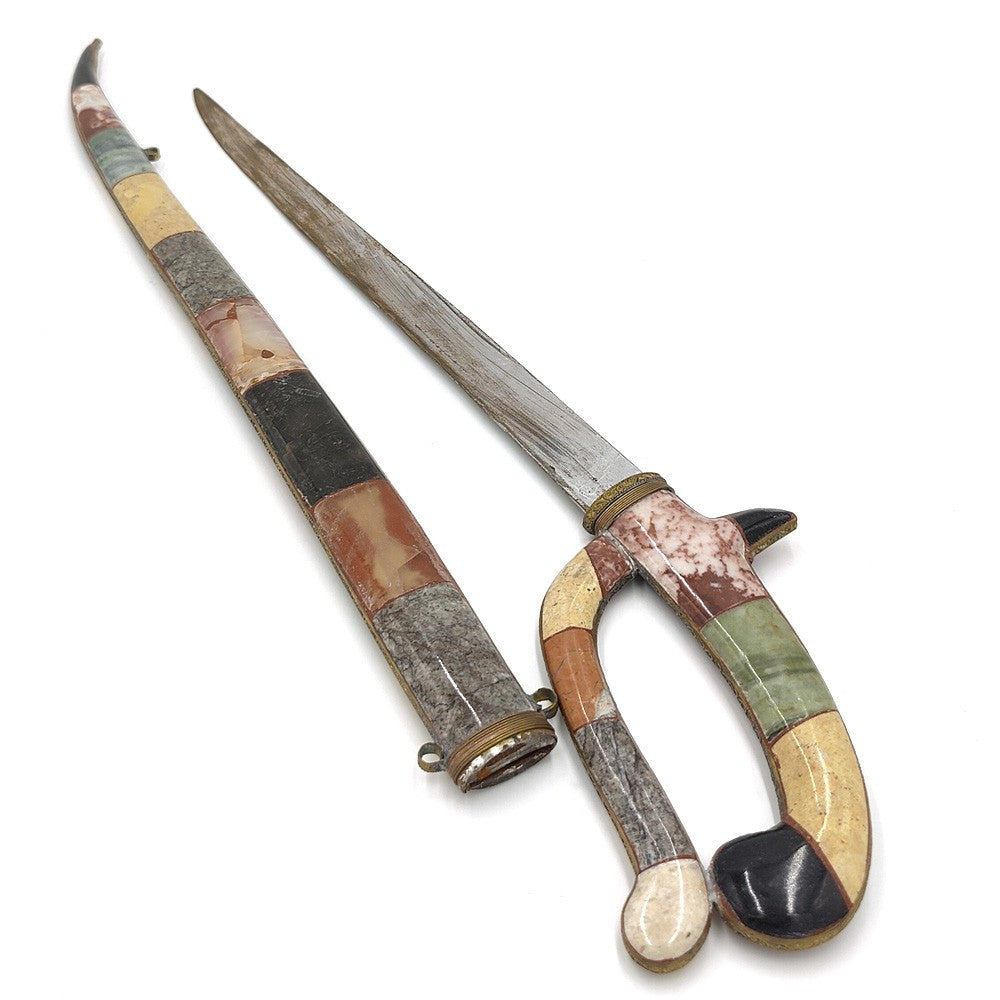 Espada Sable Estilo Árabe Minerales y Fósiles Decorativa Artesanía Marroquí 72cm Modelo Saifun