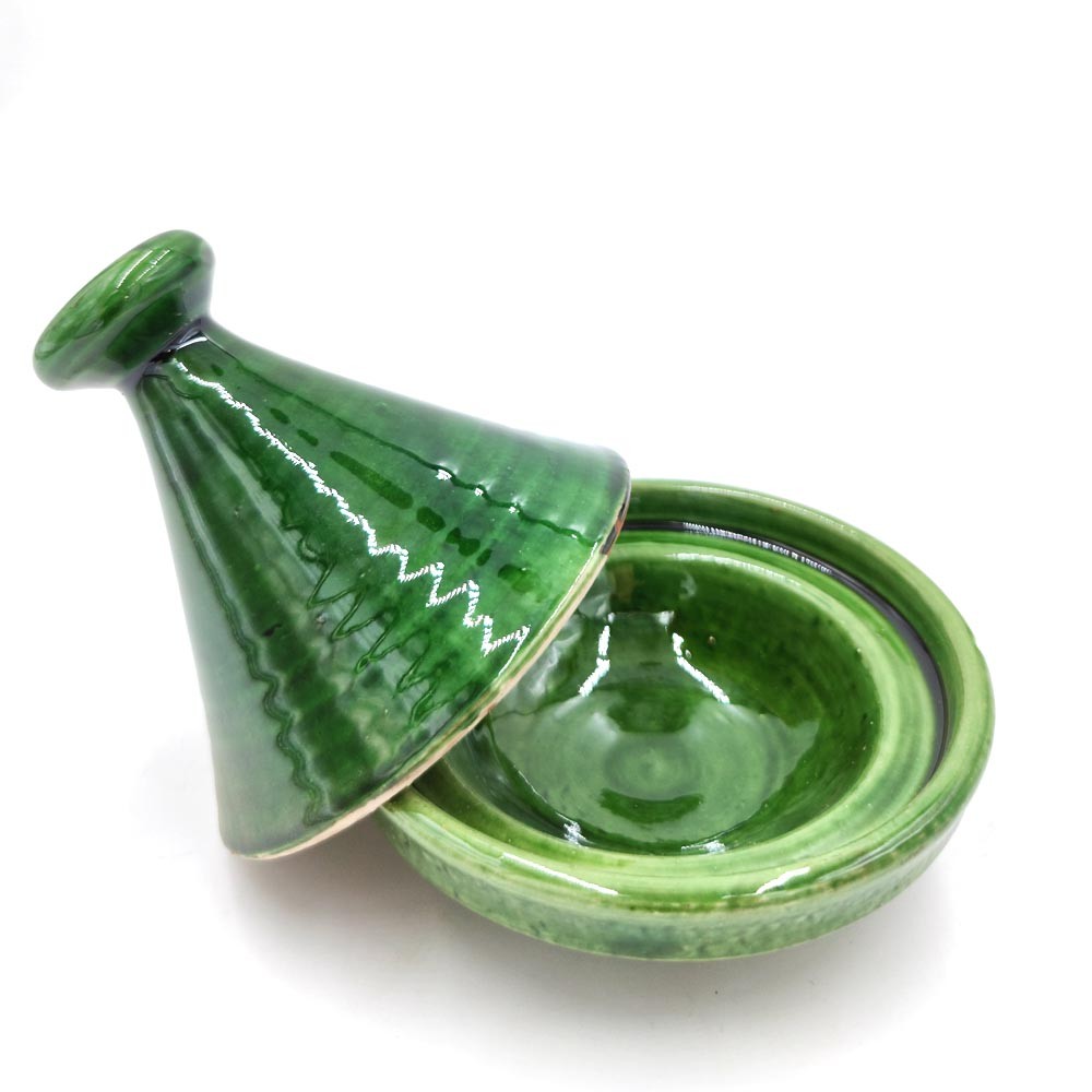 Tajin Presentación Cerámica Verde Tamegroute Artesanía Marroquí - Modelo Tamegroute