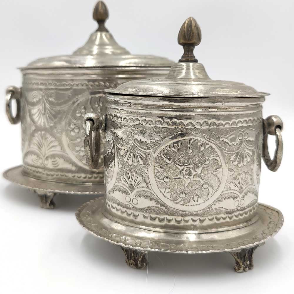 Set Juego de Bombonera Portaobjetos Antiguo Alpaca Marroquí Artesanía Vintage Modelo Shaibani nº 5