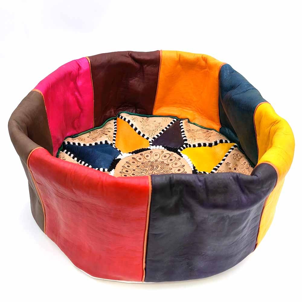 Funda Puff Alto Marroquí Árabe Cuero 100% - Artesanía Marroquí - Modelo Alwanii